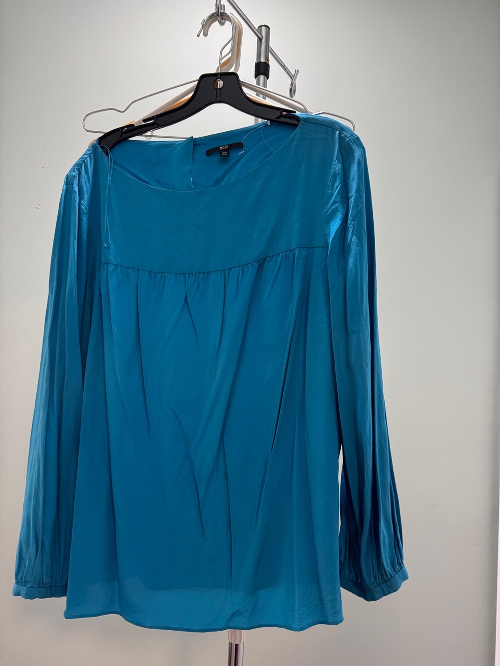 Hugo Boss Teal Long-Sleeve Pleated Yoke Blouse
